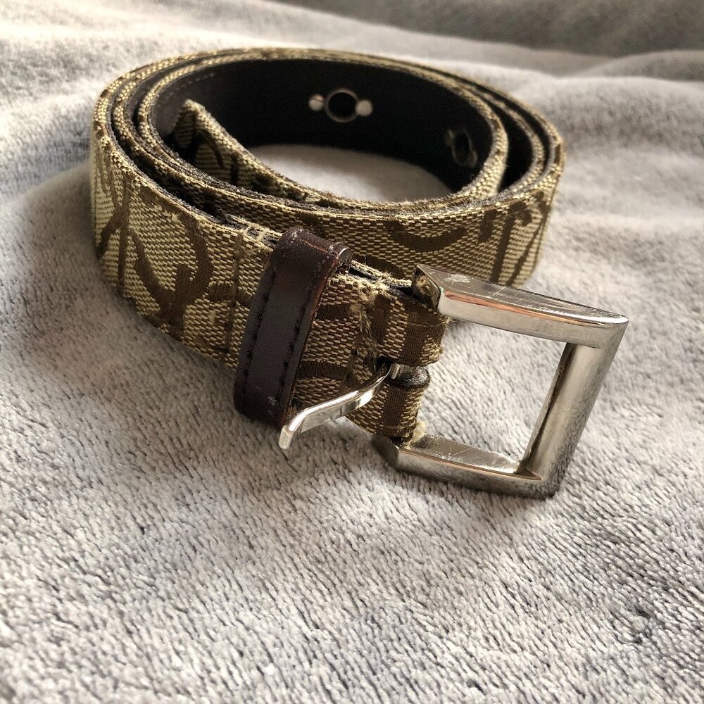 [CALVIN KLEIN Monogram Logo Belt Women's M/L Brown Tan Canvas Y2K Designer 38in